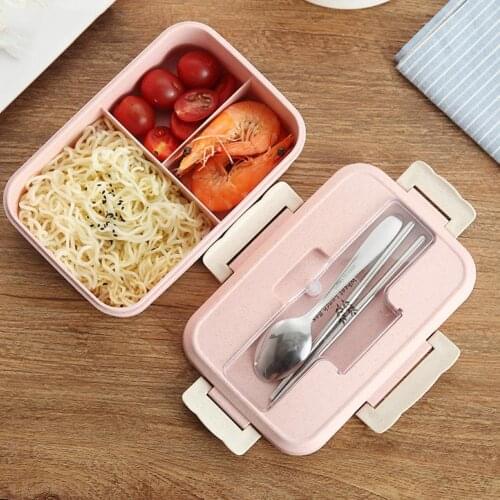 1000ml Portable Bento Lunch Box Spoon Chopstick Set Wheat Straw Food Storage Container Dinning Set Useful