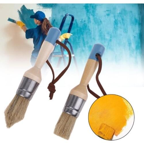 2 Pcs Round and Pointed Chalk Paint Wax Brush Ergonomic Wood Handle Natural Bristle Brushes Furniture DIY Painting