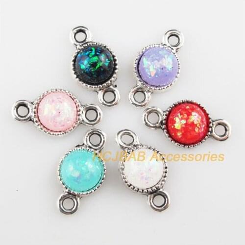 24 Flower Resin Connectors AB Shivering Mixed Charms Tibetan Silver 10x18.5mm
