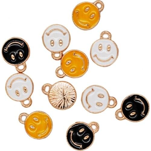 30pcs/lot 10*12mm KC Gold Color Enamel Smiling Face Charms For Necklace Bracelet Jewelry Making DIY Earring Findings