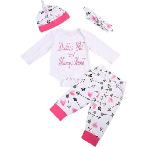 Lovely Baby Mommys World Long Romper+Pants 4PCS Cute Baby Girls Cotton Autumn Winter Sets