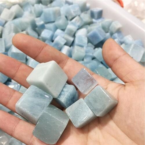 50g Free ship fishbowl natural Aquamarine Crystal Tumbled cube Stones