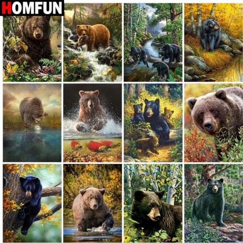 HOMFUN Diamond Painting Full Square/Round Diamond "Bear forest animal" Pattern Embroidery Cross Stitch 5D Rhinestone Painting