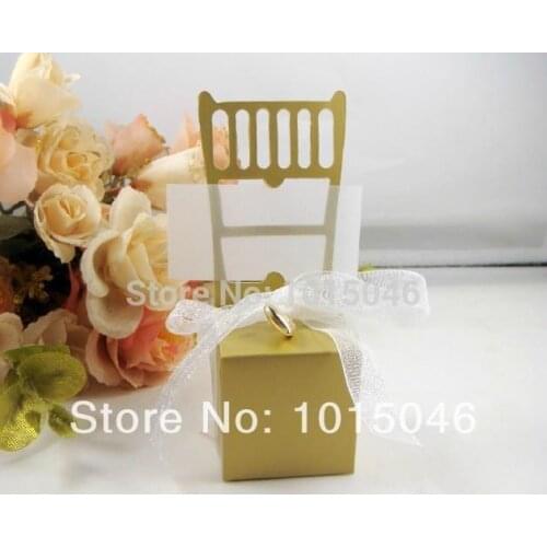 Free Shipping 20 X Gold Chair Candy Box Place Card Holder With Ribbon & Pendant Best For Candy Boxes Wedding Favors BOX