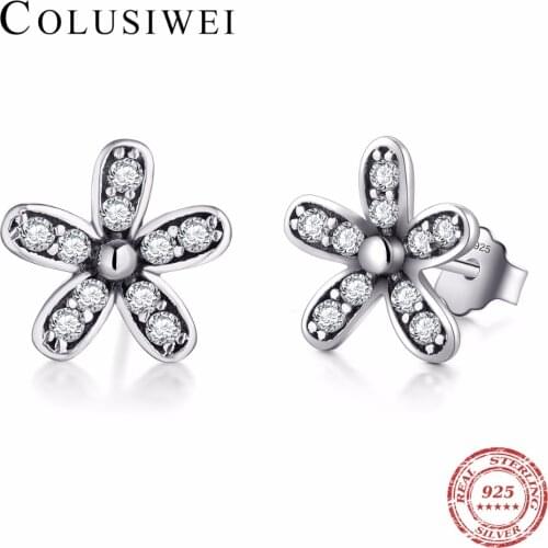 COLUSIWEI High Quality Fashion Luxury Crystal Earring For Women Real 925 Sterling Silver Flower Stud Earrings Bridal Jewelry