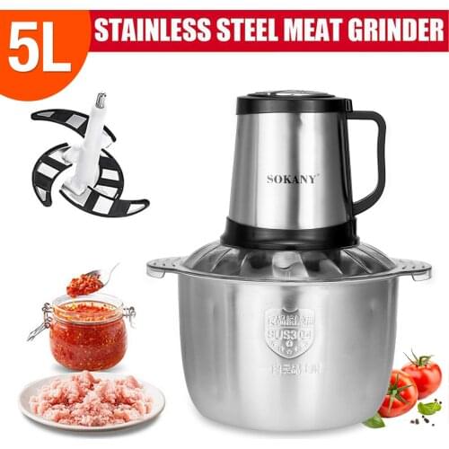 3Speed 5L Electric Meat Mixer blender Grinder 800W Stainless Steel Electric Chopper Automatic Mincing Machine Quiet Food blender