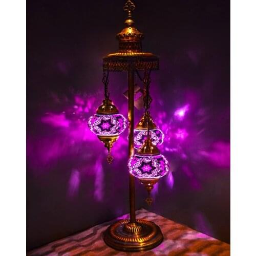 3 Globes Turkish Moroccan Mosaic Authentic Vintage Art Deco Triple Floor Lamp Light, 15 Colors