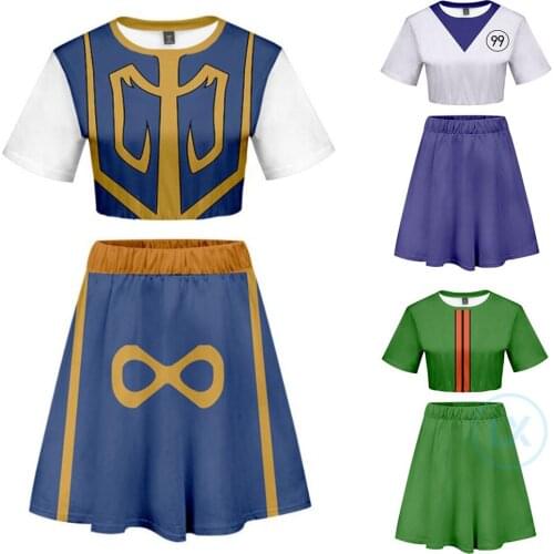 Anime Hunter X Hunter Killua Zoldyck Cosplay T-shirt Skirt Two Piece Set 3D Print Hisoka Shirt Sexy Short Sleeve For Women Girls