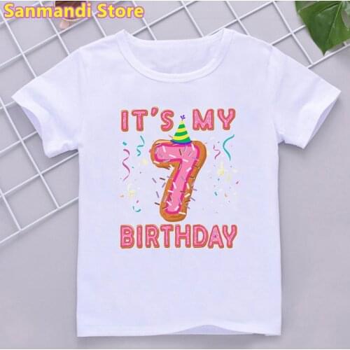 2th-10th Birthday Gift Graphic Print Tshirt For Girls Donuts Crown T Shirt Kids Clothes Summer Kawaii Children Clothing T-Shirt