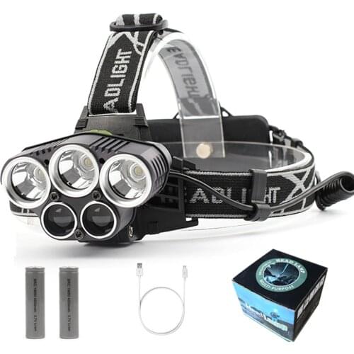 HooRu 18650 LED Headlamp USB Rechargeable Fishing Battery Light Lightweight Portable Camping Outdoor Bicycle Headlight 5 Lamp