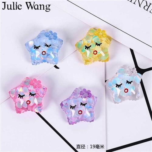 Julie Wang 20PCS Resin Star Charms Sequins Shy Slime Epoxy Pendants Bracelet Jewelry Making Accessory Home Table Decor Props