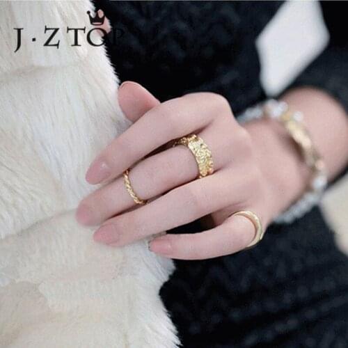 JZTOP 3 Pc/set Retro Gold Color Rose Flower Ring Set For Woman Vintage Bohemia Metal Knuckle Finger Ring Female Punk Jewelry