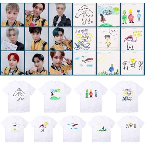 Kpop NCT127 cute cartoon unisex t-shirt printing short sleeve summer cotton blended causal top tee hand darwn girl T shirt