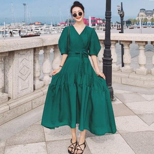 KUANGNAN Green Summer Dresses