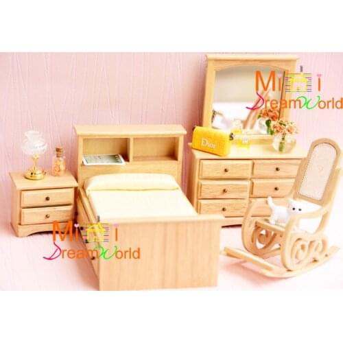 G05-X4413 children baby gift Toy 1:12 Dollhouse mini Furniture Miniature rement-Oak wooden bedroom Furniture dresser 4pcs/set