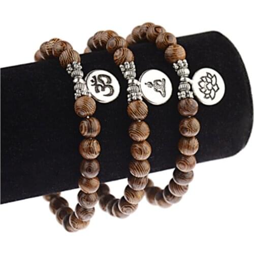 Fashion Unisex Yoga Bracelet Natural Sandalwood Buddhist Buddha Wood Prayer 108 Beads Lotus OM Bracelets Rosary pulseras Jewelry