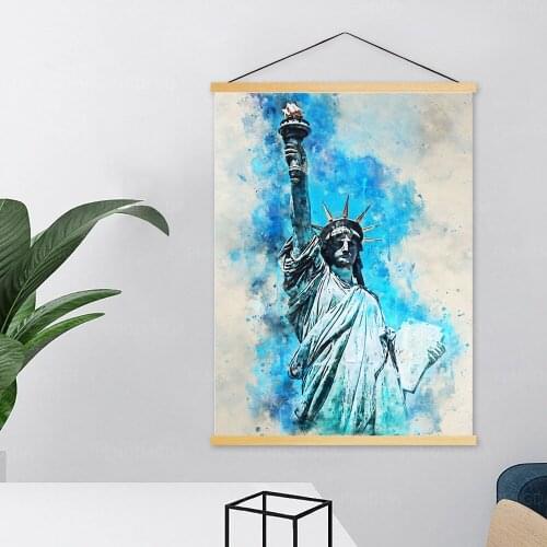 Wall Art Canvas Watercolor Rendering Pictures Painting Print Poster Solid Wood Hanging Scrolls Home Decoration for Living Room