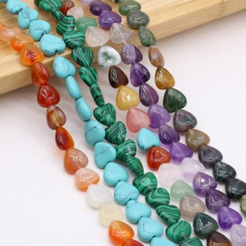20pcs Natural Agates Stone Beads Malachites Rose Quartzs Heart Shape Loose Bead for Making Necklace Bracelet Accessories