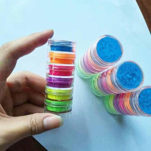 6colors/set Neon Pigment Nail Polish Dust Ombre Nail Glitter Fluorescent color Nail Powder Decorations