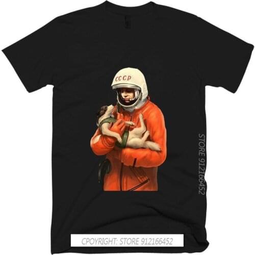 Jurij Gagarin And Dog Mens New Top Tees 100% Cotton T Shirts Short Sleeve Crew Neck Streetwear Printing Tshirt