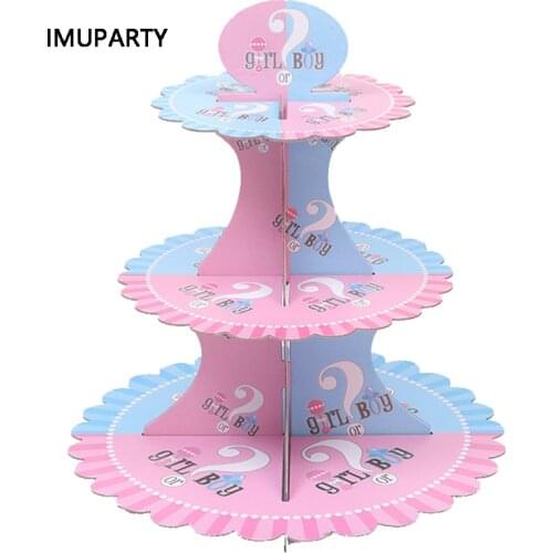 Boy or Girl Cupcake Stand 3 Tier cake Holder Paper Pink Blue for Gender Reveal Party Decorations Cake Decorating Supplies