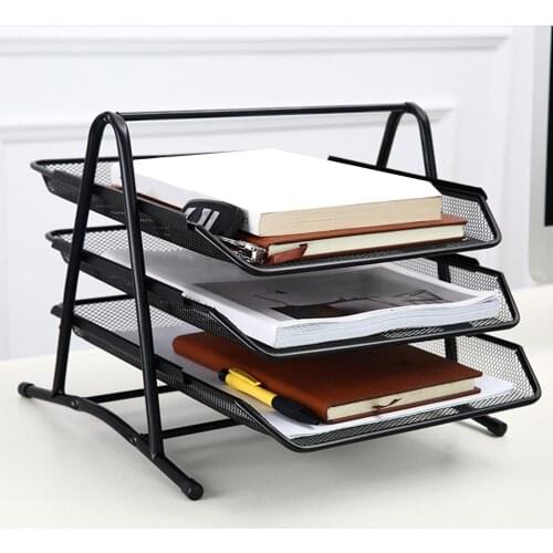 Creative Anti-Rust 3 Layers Metal Wide Entry Desk File Document Letter Tray Rack Organizer File Tray Office Desk Accessories