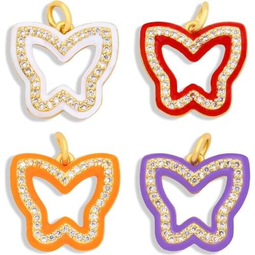 OCESRIO Brass Cubic Zirconia Crystal Butterfly Enamel Necklace Charms for Jewelry Making Supplies Jewelry for Women pdta357