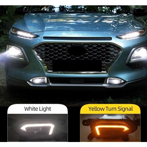 2pcs Fog lamp For Hyundai Kona 2017 2018 2019 2020 Yellow Turn Signal Function Car DRL Lamp LED Daytime Running Light
