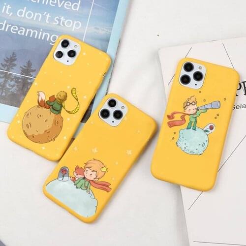 Cartoon The Little Prince The earth space Phone Case for iPhone 12 mini 11 Pro Max X XR XS 8 7 6s Plus Candy yellow Silicone