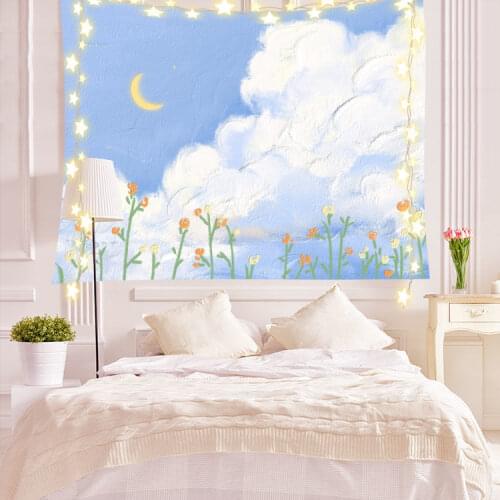 Blue Sky Background Fabric Ins Painted Oil Painting Room Bedside Bedroom Wall Decorations Cloth Wall Hanging Wall Tapestry
