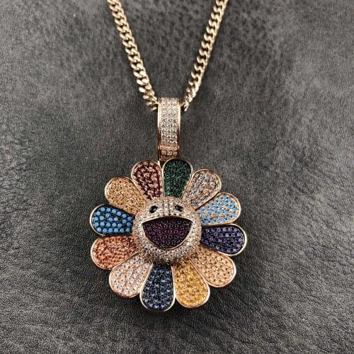Hip hop rotating Sun Flower Pendant