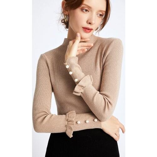 Lurex Glitter Beading Knitted Sweater Women Autumn Winter Basic Pullover Sweater Top High Elasticity Ladies Slim Jumper