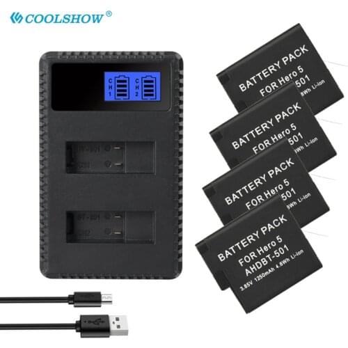 For GoPro Hero 7 6 5 Go Pro Hero5 Hero6 Hero7 AHDBT-501 601 701 Camera Batteries Charger AHDBT501 1250mah Battery 501