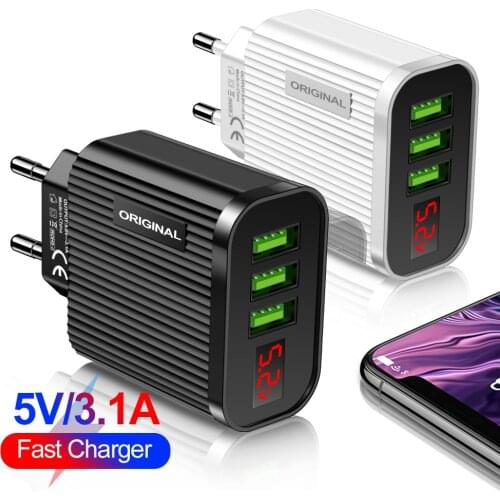 5.2V Digital Display Phone Charger 3 Port USB 3.1A Max Smart Fast Charger Travel Wall Charging Adapter For iPhone Samsung Xiaomi