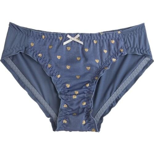 Ruffled Bronzing Heart Japanese Style Girl Panties Suede Soft Fabric Women Underwear Cute Lovely Sweety Breifs Seamless Knickers