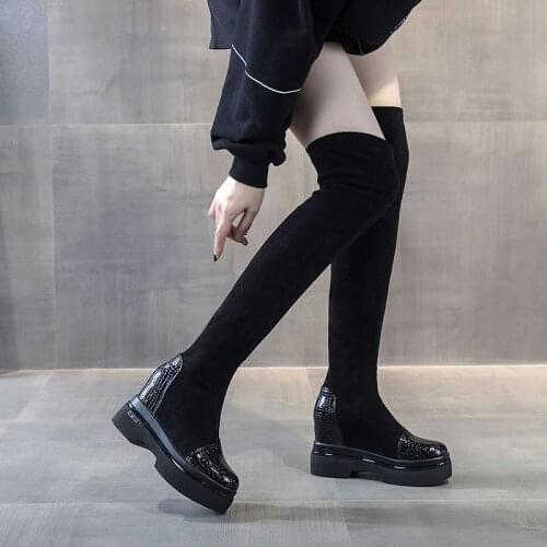 2020 Autumn and winter cashmere knee boot children thick bottom increase sleeve casual fashion shoes boots elastic boot woman