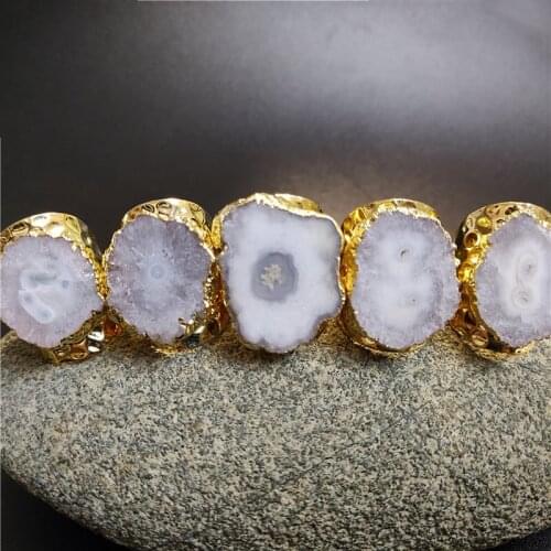 FUWO Trendy Women Gold Color Stalactite Quartz Rings Elegant Sunflower Crystal Jewelry Wholesale 5pieces/lot RG022