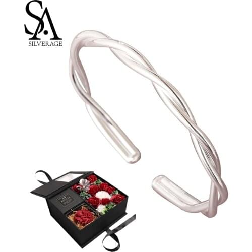 SA SILVERAGE 999 Sterling Silver Mobius Open Bracelet Female Simple Design Sense Niche Ins Geometric Winding Bracelet 17g