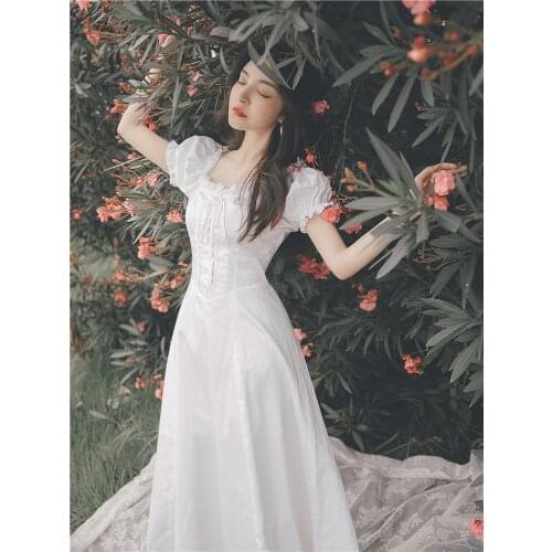 2019 new fashion womens dresses French court retro strapless white dress temperament female summer