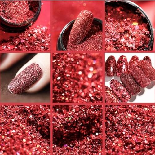 1 Box Nail red Glitter Flakes Sparkly 3D Hexagon Sequins Spangles Polish Manicure Nails Art Decorations D042