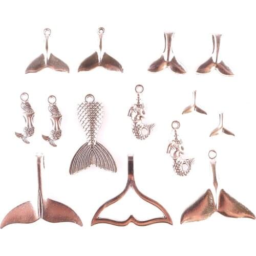 14pcs Vintage Silver Beautiful Little Mermaid Whale Tail Ocean Charms For Jewelry Making DIY 23298