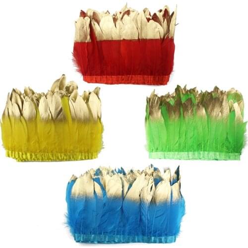 15-17cm wide 2 Meter/pk Goose Feather Trim with Painted Gold Feather Tip
