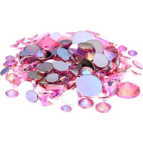 4MM-10MM DIY Bling Lt Pink AB Acrylic Rhinestones Loose Satellite Shape Faceted Flatback Acrylic Stone Hand Craft Art Decoration