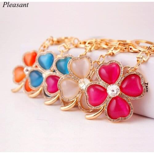 5pcs/set of Four-leaf Clover Clover Color Keychain High-end Crystal Car Bag Key Pendant Key Ring Christmas Gift Wholesale