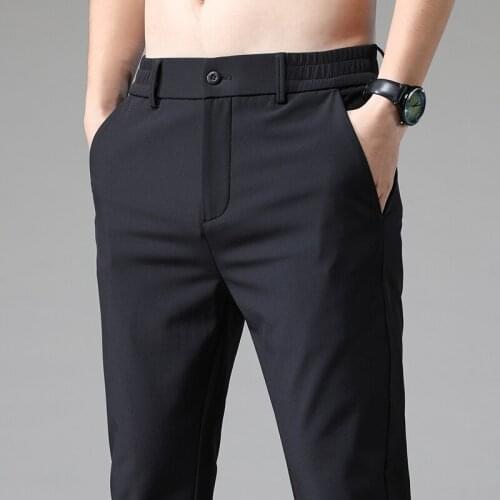 2021 Summer Pants Mens Stretch Korean Casual Slim Fit Elastic Waist Jogger Business Classic Trousers Male Thin 28-38,5008