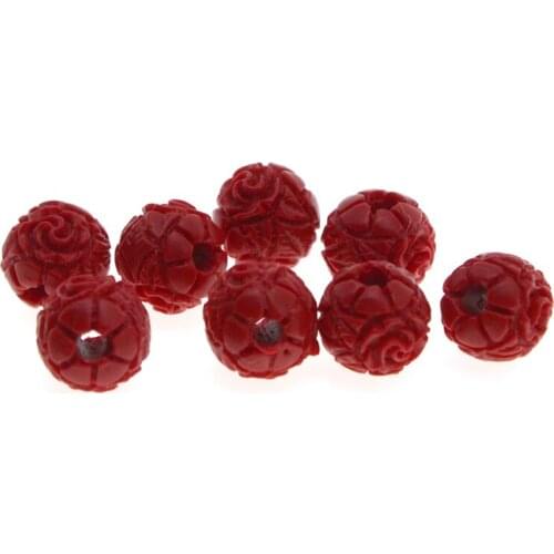 20pcs/lot 8 10 12 14 mm Spacer Beads DIY Handmade Bracelet Carved Cinnabar Red Beads Loose Beads for Jewelry Making Accessories