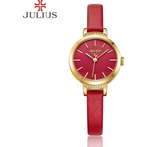 Julius Red Leather Strap Small Dial Fashion Casual Watches For Women Japan Miyota 2035 Quartz Movement Whatch Waterproof JA-1002
