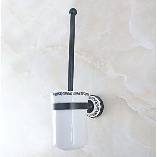 Black Oil Rubbed Brass Wall Mounted Toilet Brush & Holder Set White Brush Ceramic Cup Bathroom Accessory aba763
