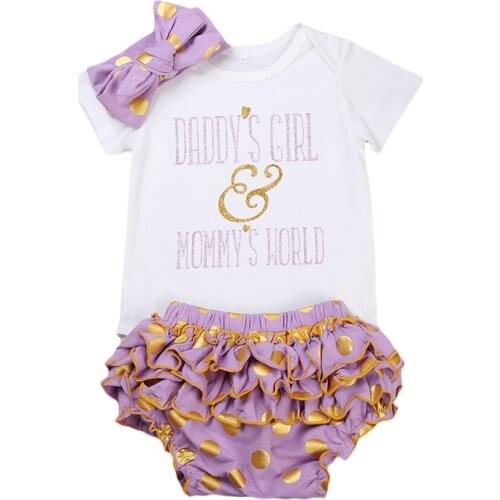 Summer Cute New 3Pcs Toddler Newborn Baby Girls Short Sleeve Letter Print Bodysuit Tutu Shorts Headband Outfits Set Clothes