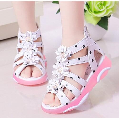 Summer Childrens High-top Gladiator Sandals Boots For Girls Kids Flower Priness Shoes New 1 2 3 4 5 6 7 10 To 12 Years Old